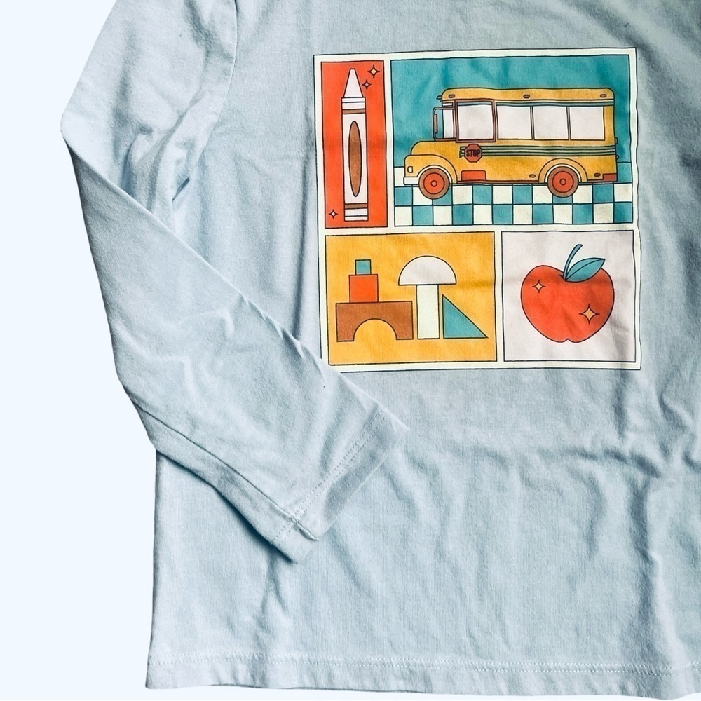 Cat & Jack casual play shirt top baby blue long sleeve graphic design Boys 5T - Picture 3 of 9